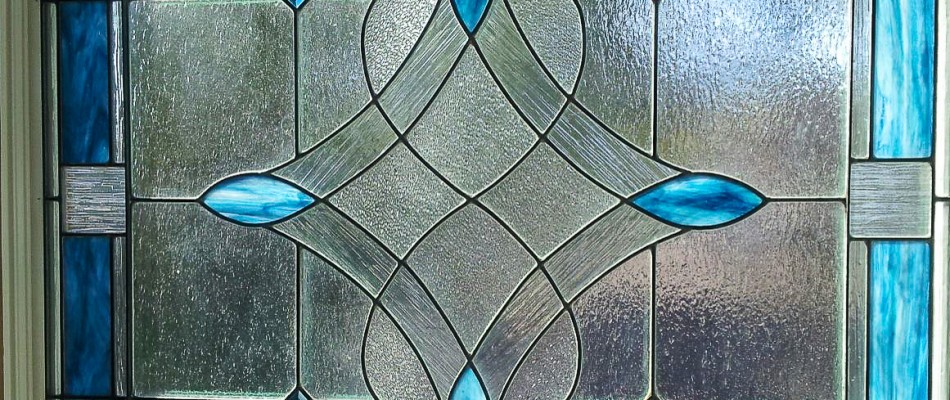 Stained Glass Window in Blue Milk Glass