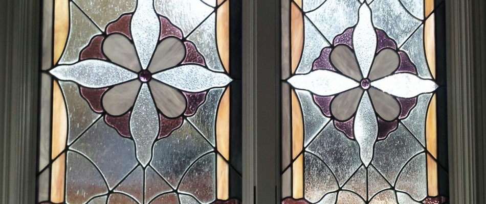 Stained Glass Window in Purple, White & Yellow